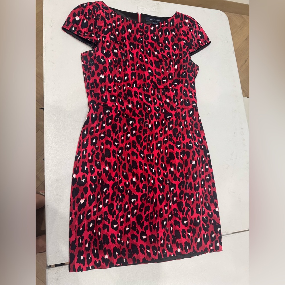 French Connection Red and Black Animal Print Dress